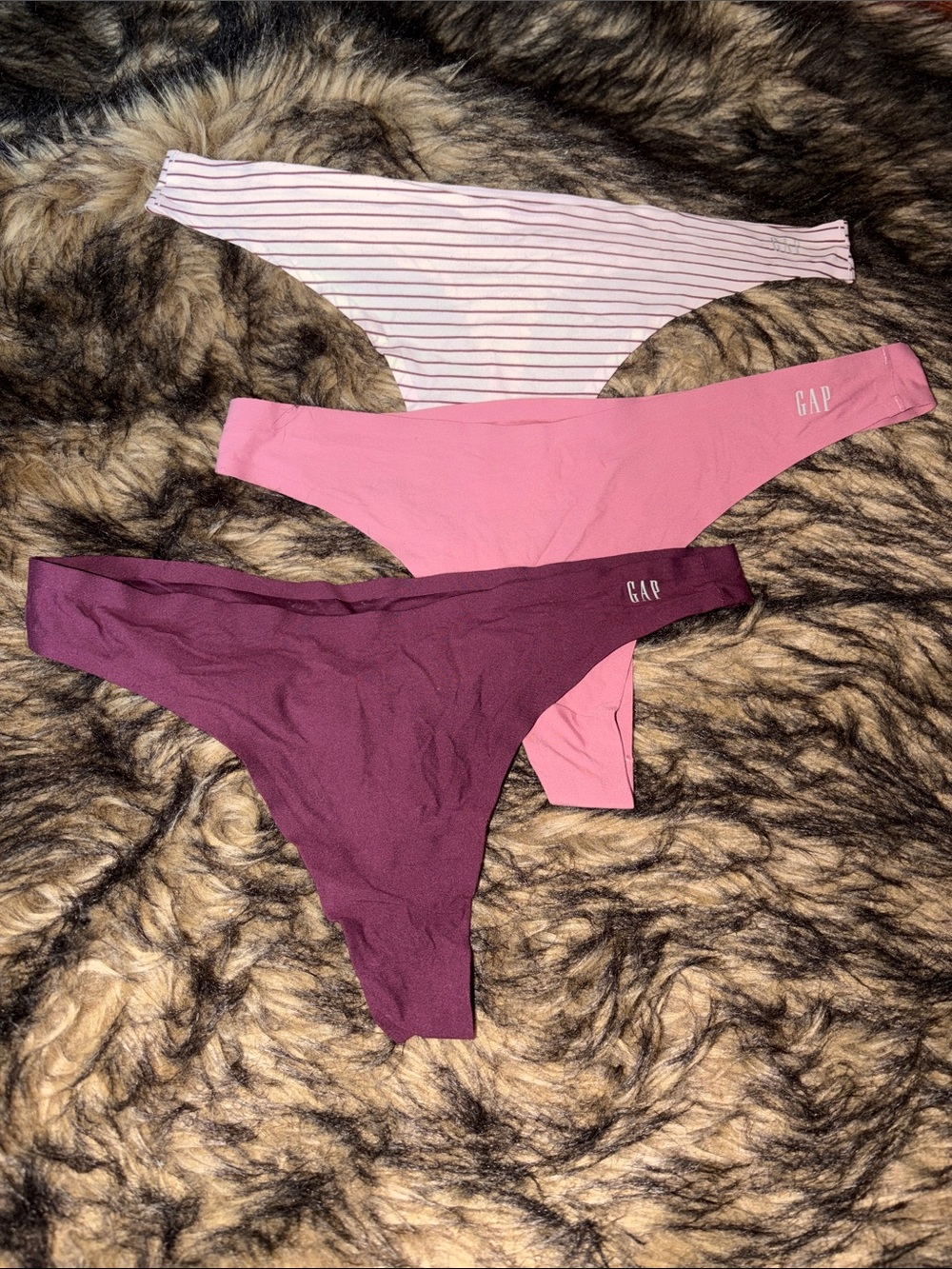 GAP Body Original Brushed Micro Thong Set - Pink, Light Pink Stripe, Plum Size M